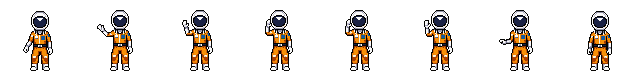 AI-generated retro astronaut waving while facing south in pixel art